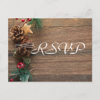 Invitation Carte Postale Noël rustique RSVP