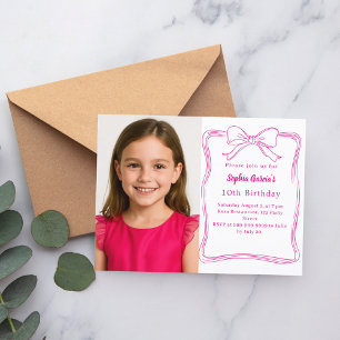Invitation Carte Postale Nœud dessiné à la main rose vif photo anniversaire