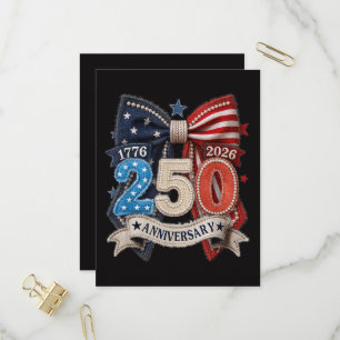 Invitation Carte Postale Nœud du drapeau américain 250e anniversaire patrio