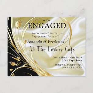 Invitation Carte Postale Noir avec or sur soie Champagne