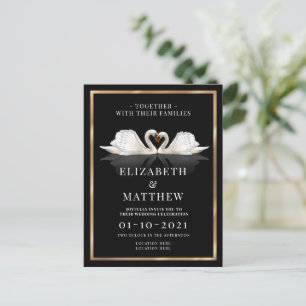 Invitation Carte Postale Noir, blanc et or avec Mariage Swans