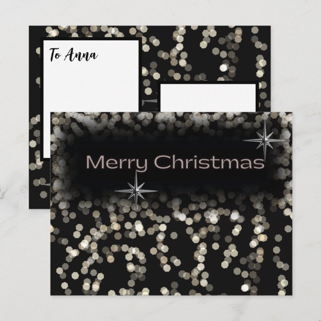 Invitation Carte Postale Noir et blanc brillant Joyeux Noël (Devant / Derrière)