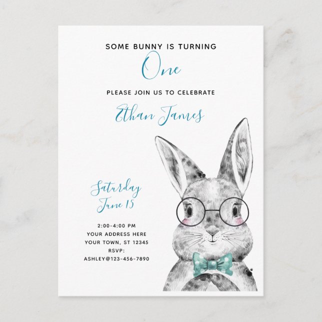 Invitation Carte Postale Noir et blanc Certains lapins tournent un annivers (Devant)