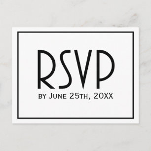 Invitation Carte Postale Noir et Blanc Classique Mariage simple RSVP