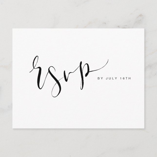 Invitation Carte Postale Noir Et Blanc Moderne Simple Script Mariage RSVP (Devant)