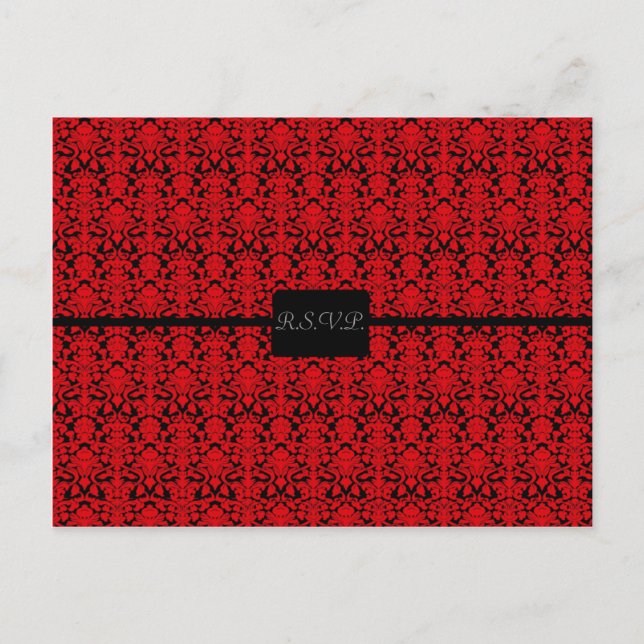 Invitation Carte Postale Noir et rouge Damas RSVP (Devant)