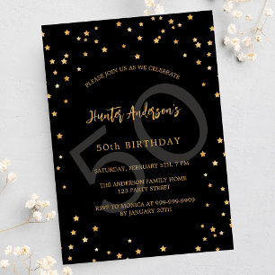 Invitation Carte Postale Nombre d'étoiles d'or noir