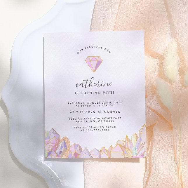 Invitation Carte Postale Notre Precieux Gem Girly Birthday Party (Créateur téléchargé)