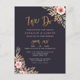 Invitation Carte Postale Nous faisons   Rose aquarelle et Mariage de script