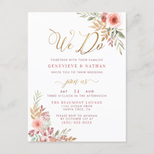 Invitation Carte Postale Nous le faisons  Élégant script or et Mariage Rose