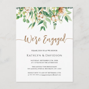 Invitation Carte Postale Nous sommes engagés Eucalyptus Floral Simple Fianç