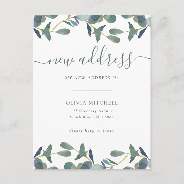 Invitation Carte Postale Nouvelle adresse | Eucalyptus Crest Moving Faire-p (Devant)