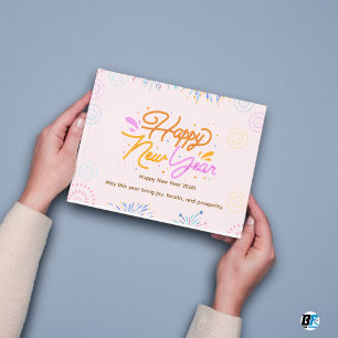 Invitation Carte Postale Nouvelle Année Heureuse Minimaliste Orange Rose