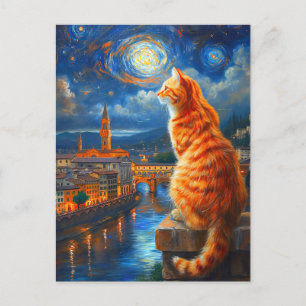 Invitation Carte Postale Nuit étoilée sur Florence Art du chat roux