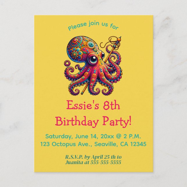 Invitation Carte Postale Octopus rouge modifiable (Devant)