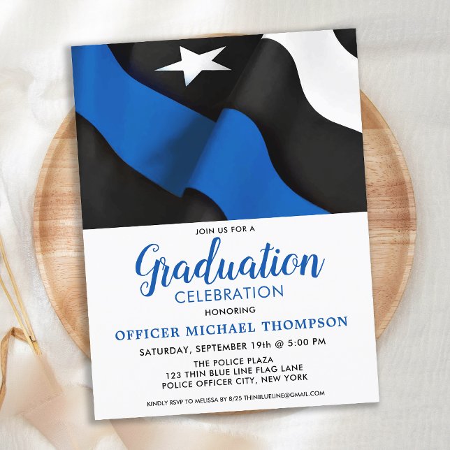 Invitation Carte Postale Officier de police Ligne Bleue Mince Drapeau Gradu (Créateur téléchargé)
