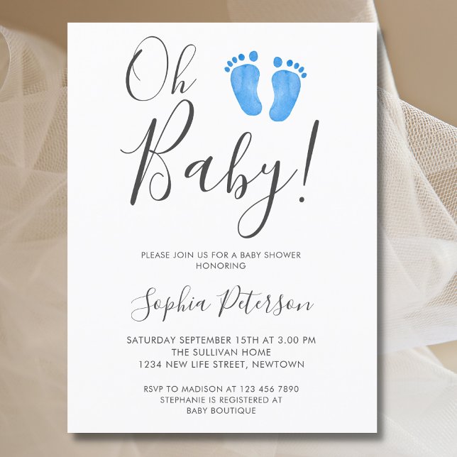Invitation Carte Postale Oh Baby Blue Feet Baby shower (Créateur téléchargé)