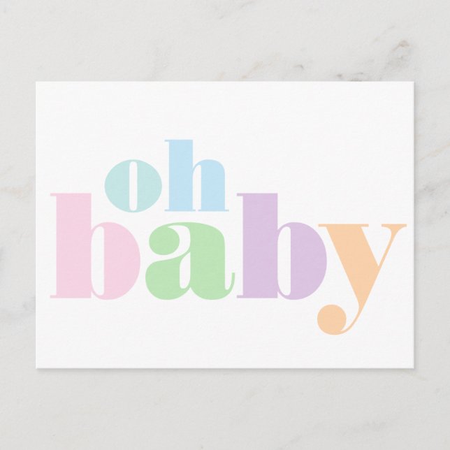Invitation Carte Postale Oh Baby Pastel Typographie Baby shower virtuel (Devant)