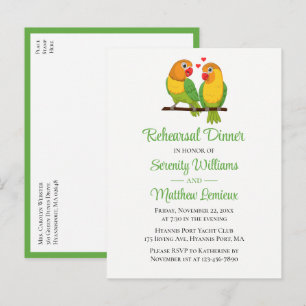 Invitation Carte Postale Oiseaux de l'Amour Mariage Vert Dîner de Répétitio