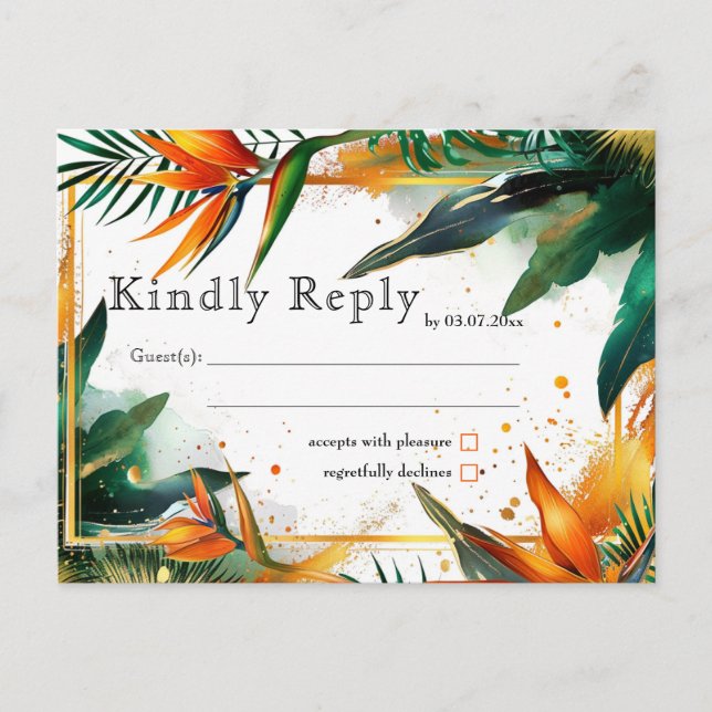 Invitation Carte Postale Oiseaux de Paradise Bliss RSVP (Devant)