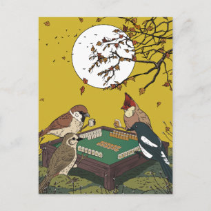 Invitation Carte Postale Oiseaux jouant au Mahjong 