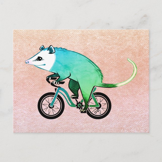 Invitation Carte Postale Opossum Bleu À Vélo (Devant)