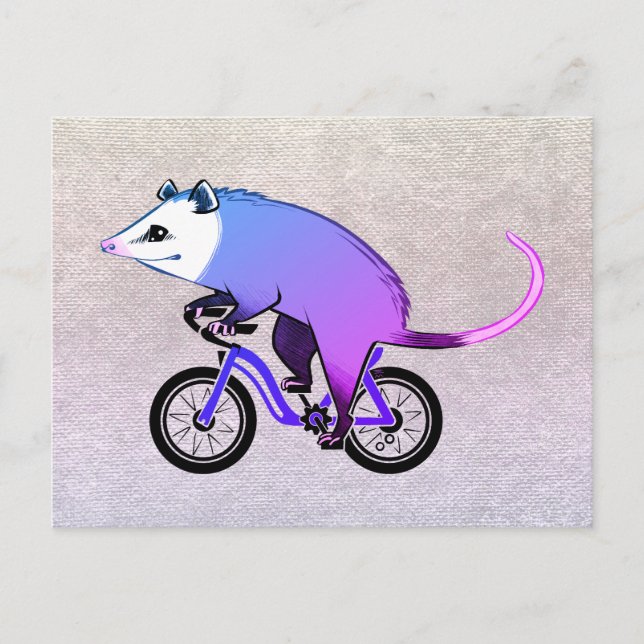 Invitation Carte Postale Opossum Du Parti Rose À Vélo (Devant)