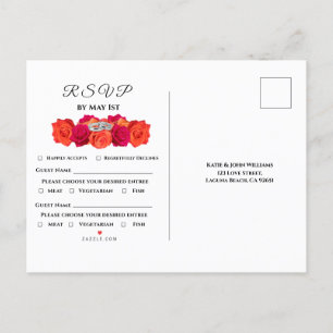Invitation Carte Postale Orange et rose en fleurs et brillance - RSVP-