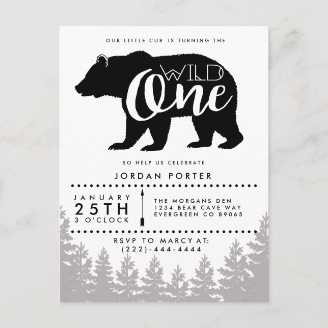 Invitation Carte Postale Ours de maman rustique | BABY SHOWER (Devant)