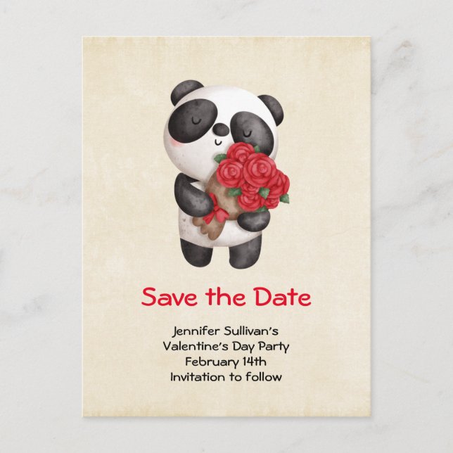 Invitation Carte Postale Ours de panda avec bouquet de roses Enregistrer la (Devant)