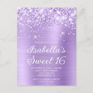 Invitation Carte Postale Pailleté Lavande Feuille Sweet 16 Photo
