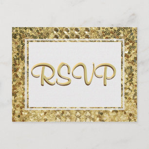 Invitation Carte Postale Paillette d'or de RSVP