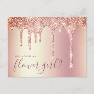 Invitation Carte Postale Paillettes de rose gold qui coulent seras-tu ma de