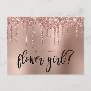 Invitation Carte Postale Paillettes de rose gold qui coulent seras-tu ma de