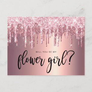 Invitation Carte Postale Paillettes de rose gold, seras-tu ma demoiselle d'