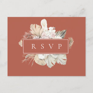 Invitation Carte Postale Palm Fronds Rust Frame Mariage RSVP Song Request