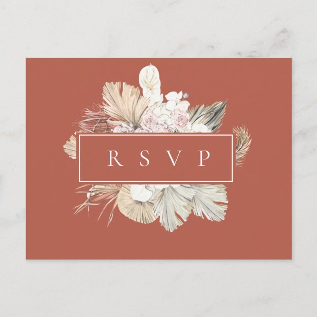 Invitation Carte Postale Palm Fronds Rust Frame Mariage RSVP Song Request (Devant)
