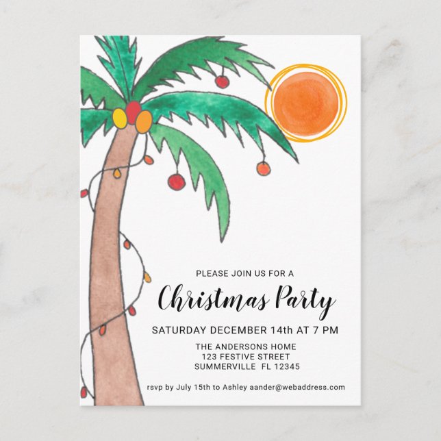 Invitation Carte Postale Palm Tree Sun Christmas Party (Devant)