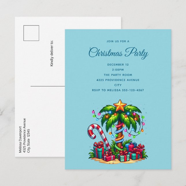 Invitation Carte Postale Palmier de Noël tropical (Devant / Derrière)