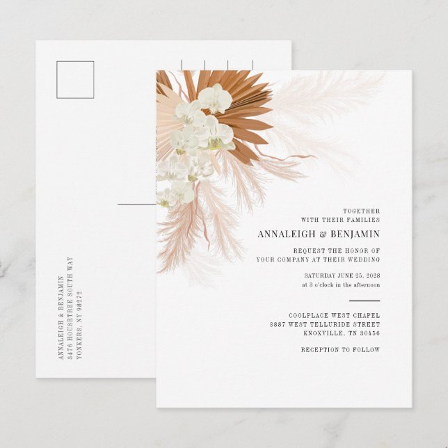 Invitation Carte Postale Pampas Grass Terracotta Botanique Palms Mariage (Devant / Derrière)