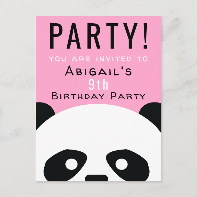 Invitation Carte Postale Panda Anniversaire Fête Enfants Pink Kawaii (Devant)