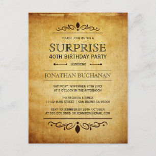 Invitation Carte Postale Papier vintage   Typographie de fête d'anniversair