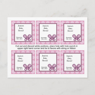 Invitation Carte Postale Papillon de prune de sucre de 6 étiquettes de