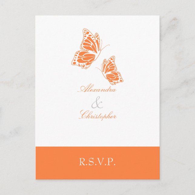 Invitation Carte Postale Papillon orange simple RSVP 2 (Devant)