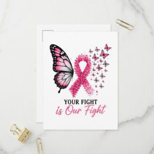 Invitation Carte Postale Papillon Ruban Rose de Sensibilisation au Cancer d