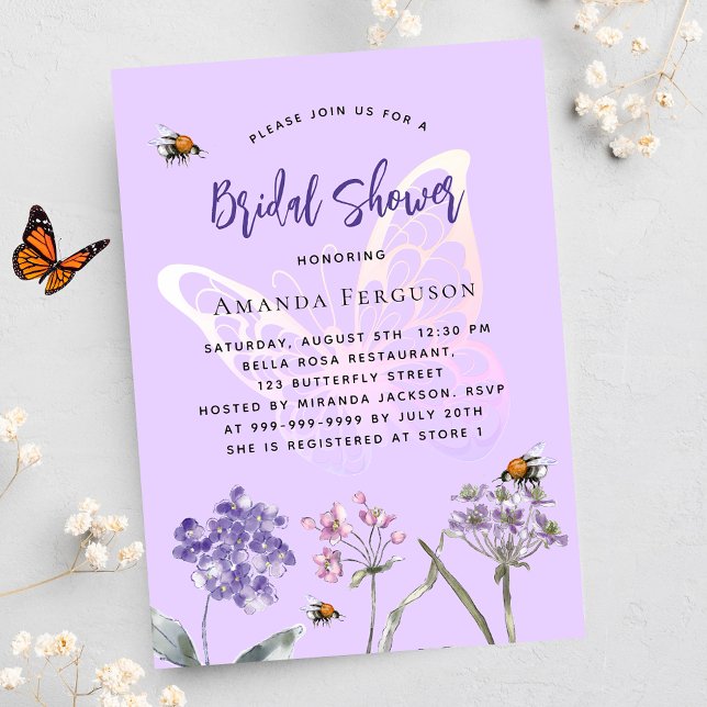 Invitation Carte Postale papillon violet Fête des mariées (Créateur téléchargé)