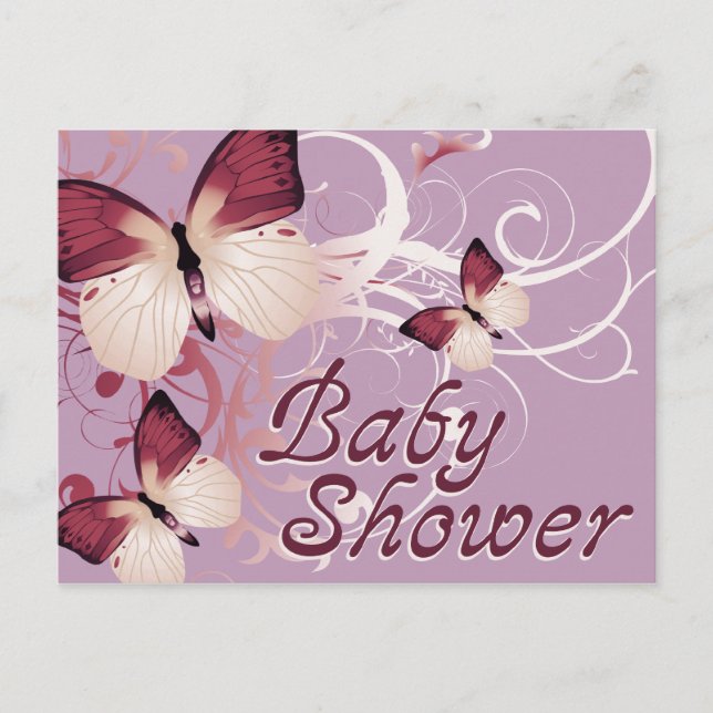 Invitation Carte Postale papillons baby shower (Devant)