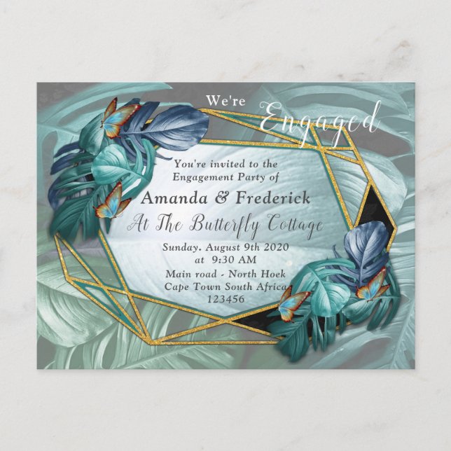 Invitation Carte Postale Papillons du Paradis/Tropical Turquoise Splash (Devant)