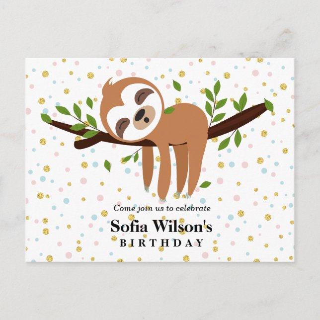 Invitation Carte Postale paresse, paresse mignonne, illustration animale (Devant)