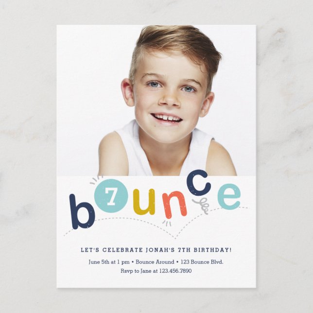 Invitation Carte Postale Parti Anniversaire de enfant de rebondissement bud (Devant)